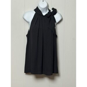 Express Women's Black Halter High Neck Bow Pleated Sleeveless Blouse Size Small